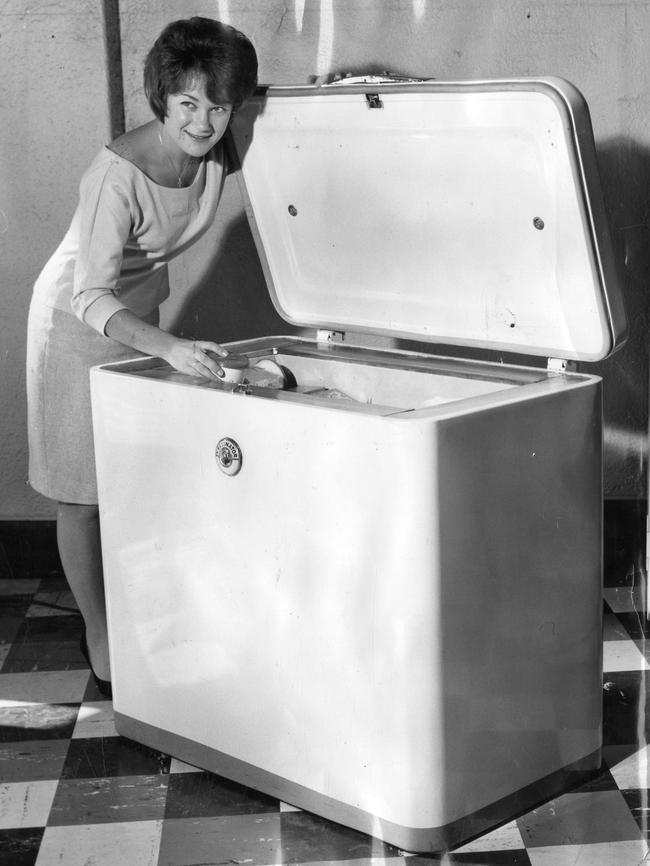 Barbara Marr with a six-cubic-foot Kelvinator freezer, owned by Cornell, an SA-owned electrical retail group, 1961.                        <a class="capi-image" capiId="d3a238d136fda70b09e4f845893a33e6"></a>