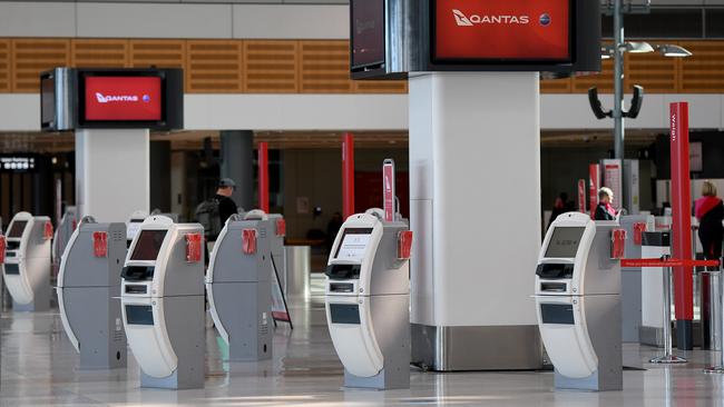 An empty Qantas terminal at Sydney Airport in June 2020. Picture: Bianca De Marchi