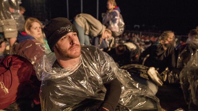 Derek Williams from Cairns is one of about 1000 people waiting for the dawn service in Anzac Cove, Turkey. Picture: Ella Pellegrini