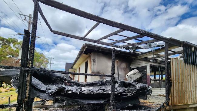 The burned out boat where the blaze is believed to have started. Picture: Rosebud Fire Brigade