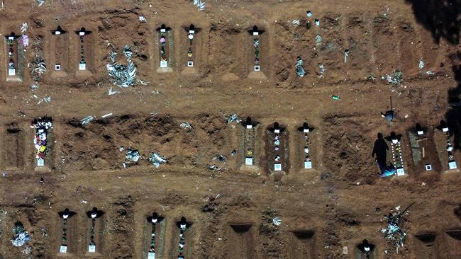 An aerial view of the Vila Formosa cemetery, in the outskirts of Sao Paulo, Brazil, on August 6. Picture: AFP