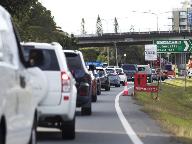 Queensland border - Traffic on the Gold Coast Highway at the police checkpoint in Coolangatta.Picture: NIGEL HALLETT