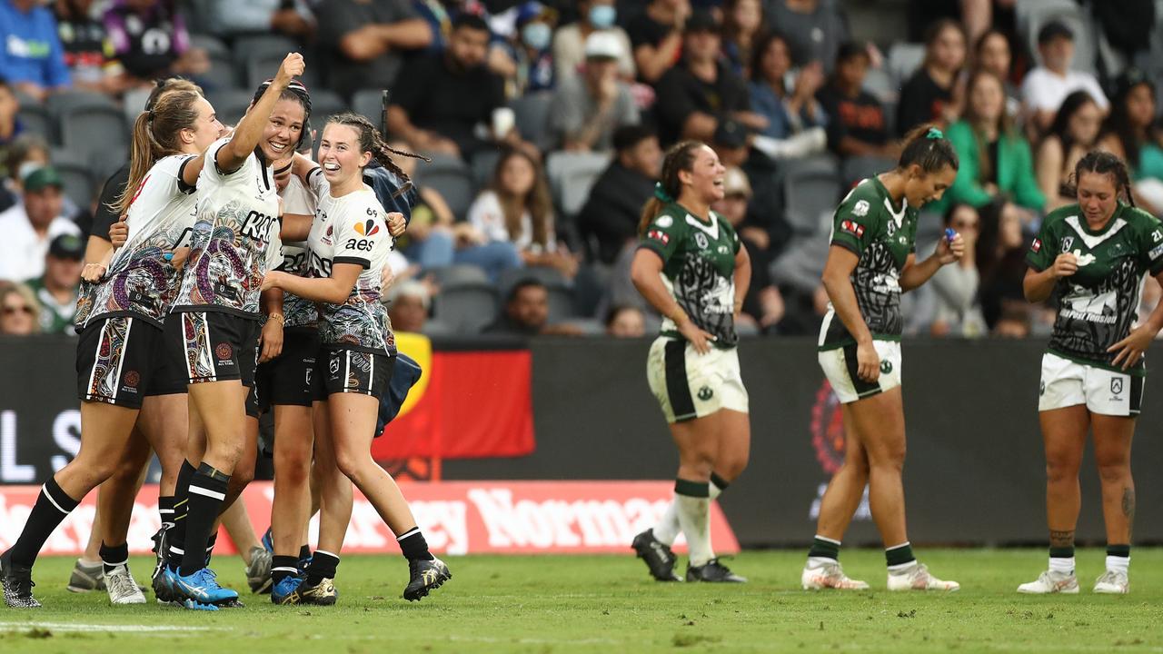 The Indigenous All Stars dug deeep to win a hard-fougth clash against the Maori All Stars. Picture: Mark Metcalfe/Getty Images