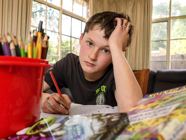 MELBOURNE, SEPTEMBER 16, Zac Hay, 11 is upset about not being able to return to school yet. Picture: David Geraghty