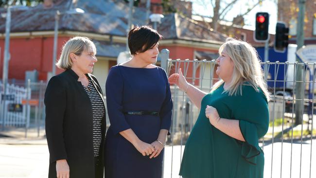 Former Labor candidate Dr Annemane Christie, Jodi McKay and Riverstone Schofields Chamber of Commerce president Sue Lawrence at the Riverstone crossing. Picture: Angelo Velardo