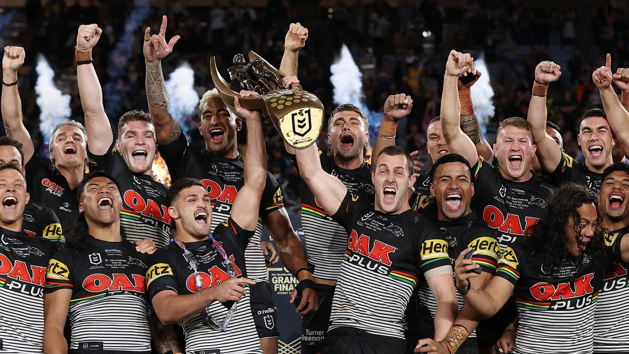 The Wests Tigers fans celebrate after victory in the NRL Grand