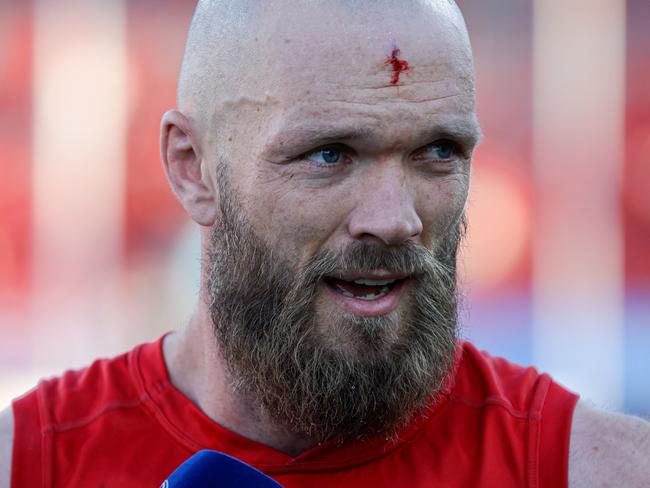 GOLD COAST, AUSTRALIA - AUG 17: Max Gawn of the Demons is seen during the 2024 AFL Round 23 match between the Gold Coast SUNS and the Melbourne Demons at People First Stadium on August 17, 2024 in Gold Coast, Australia. (Photo by Russell Freeman/AFL Photos via Getty Images)