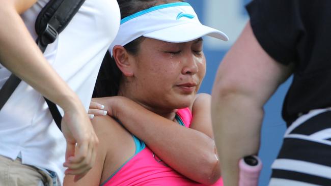 Chinese tennis player Shuai Peng retires hurt from the US Open women’s singles semi-final this year. Picture: Tim Clayton/Corbis via Getty Images