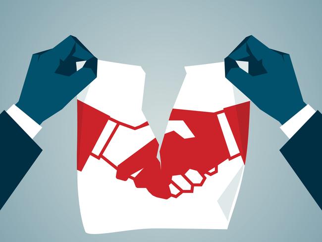 Deal torn up illustration with two hands and ripped paper