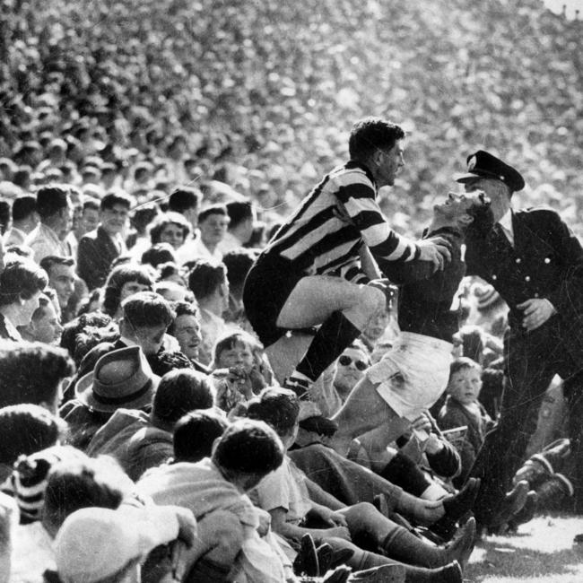 Jim Sandral played in Melbourne’s 1956 premiership winning team against Collingwood. Picture: Bruce Howard