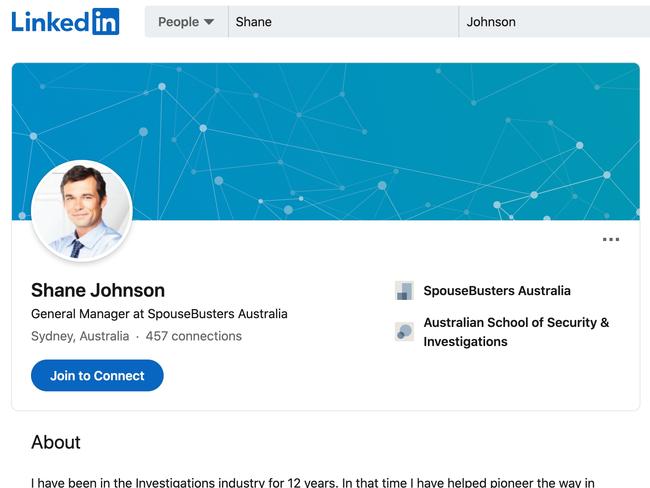 The picture SpouseBusters general manager ‘Shane Johnson’ uses for his LinkedIn profile is a stock image.