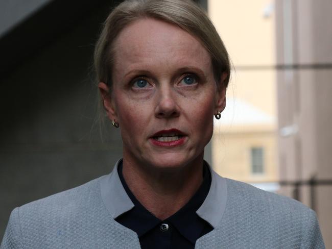 Education Minister Sarah Courtney speaks to the media at Parliament House in Hobart on Thursday, November 11, 2021.