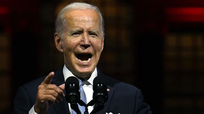 President Joe Biden in the most aggressive speech of his presidency so far. Picture: Jim WATSON / AFP