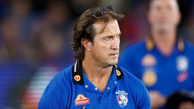 MELBOURNE, AUSTRALIA - APRIL 29: Luke Beveridge, Senior Coach of the Bulldogs looks on during the 2023 AFL Round 07 match between the Western Bulldogs and the Hawthorn Hawks at Marvel Stadium on April 29, 2023 in Melbourne, Australia. (Photo by Michael Willson/AFL Photos via Getty Images)