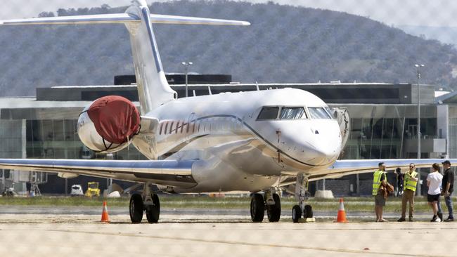 Clive Palmer's plane at RAAF base Fairbairn in Canberra on Tuesday. Picture: NCA NewsWire