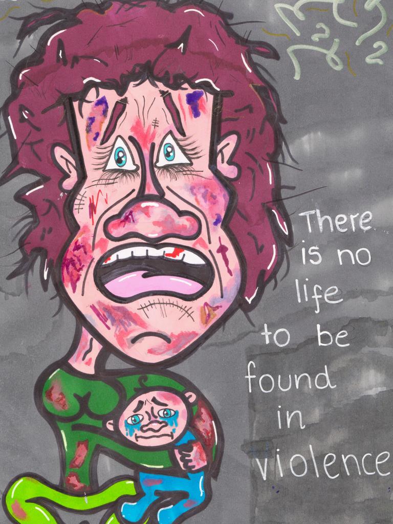 Red level (Years 7-9) entrant and current Junior Journalist of the Year Madison Eve submitted original illustrations with her four-part domestic violence series of stories – the quote is by the writer Bell Hooks. Picture: Madison Eve/supplied