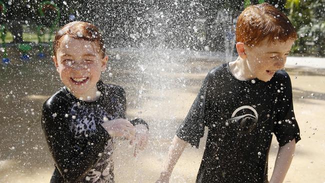 Eliarne McCorkell and her brother Darcy alternated between the pool and the water park. Picture: David Swift