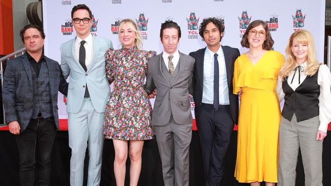 Johnny Galecki, Jim Parsons, Kaley Cuoco, Simon Helberg, Kunal Nayyar, Mayim Bialik and Melissa Rauch from the cast of The Big Bang Theory on May 1, 2019. Picture: Rich Fury/Getty Images/AFP