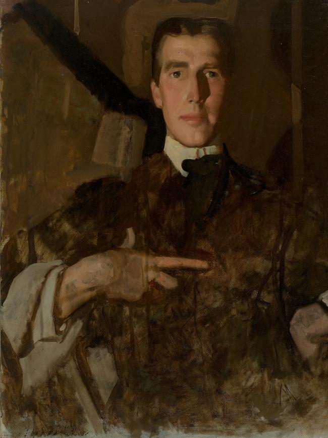 Hugh Ramsay, Self-portrait – half-length with pointing finger (c.1905).