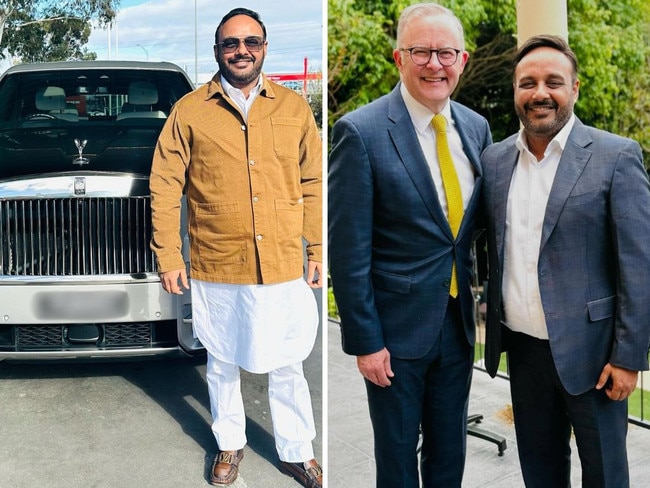 Rupinder Brar, left, and with Anthony Albanese at a private Toorak function.