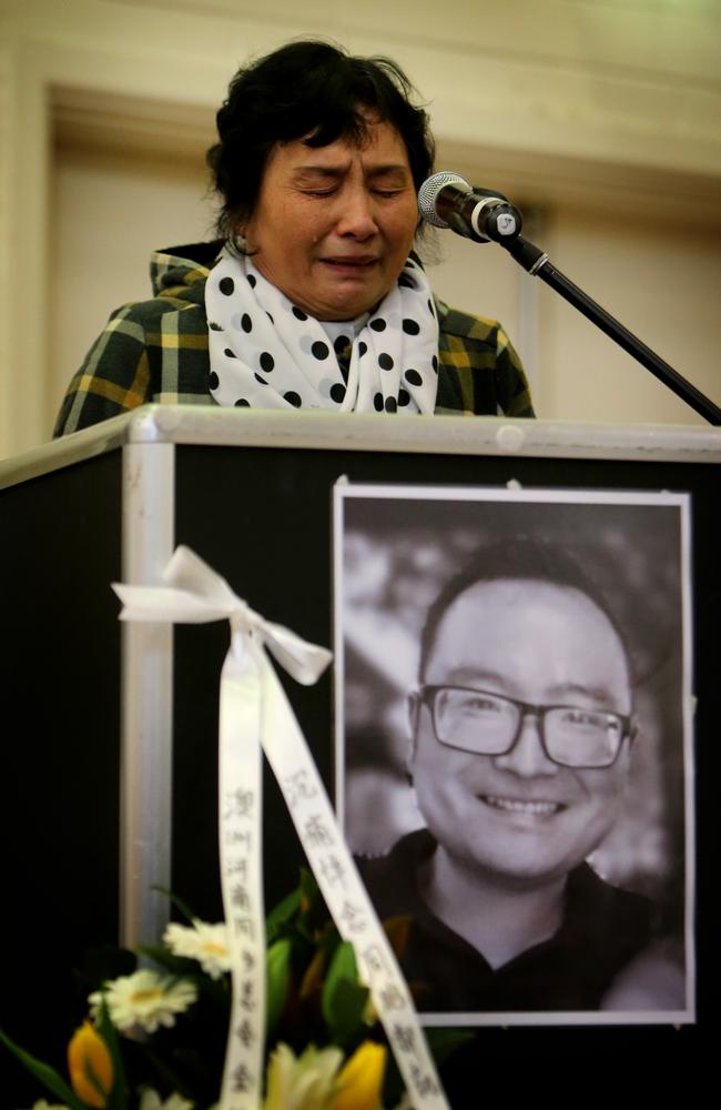 Kai Hao’s mother Yinping Zhong spoke at a memorial service for her son Kai Hao. Picture: Stuart McEvoy