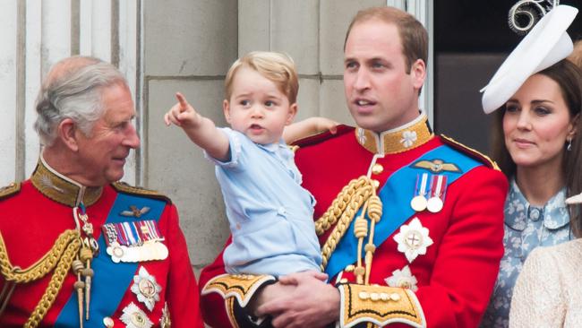 George with his parents and grandfather at Trooping The Colour in 2015. Picture: WireImage