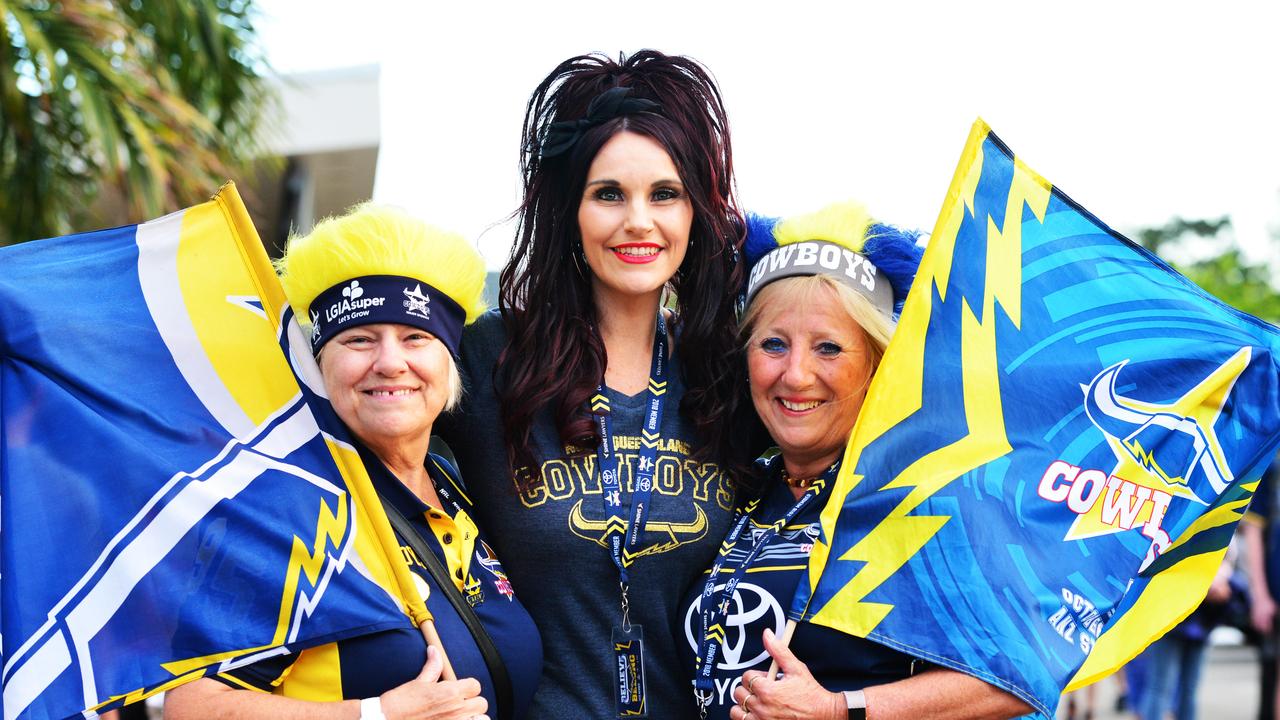 Socials from the North Queensland Cowboys v Parramatta Eels NRL game from 1300 Smiles Stadium. Jan Guyers, Jessica Roncal and Linda Guyers. Picture: Zak Simmonds