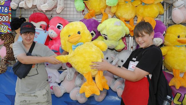 Harry Clark, 12, and Saxon Murphy, 13, at the Gold Coast Show held the Broadwater Parklands, Gold Coast, Sunday, September 3, 2023. Photo: Regi Varghese