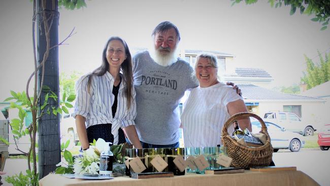 Michelle King, Paul Bradshaw and Leeharne Hawley in Coramba during the Shop the Orara Valley weekend. The trio are passionate about sharing the Orara Valley with visitors through initiatives like the monthly Coramba Markets. Photo: Tim Jarrett