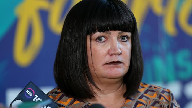 SYDNEY, AUSTRALIA - MAY 17: Rugby Australia Chief Executive Raelene Castle speaks to the media during a Rugby Australia press conference at Rugby HQ with an update on the Israel Folau hearing on May 17, 2019 in Sydney, Australia. Castle announced that Rugby Australia have terminated Folau's contract. (Photo by Don Arnold/Getty Images)