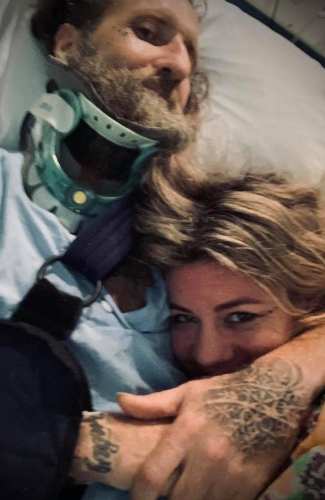 Constance Hall shares an emotional post on Facebook on her husband Denim Cooke’s condition after he was involved in a serious motorbike accident two weeks ago. Picture: Facebook/ConstanceHall