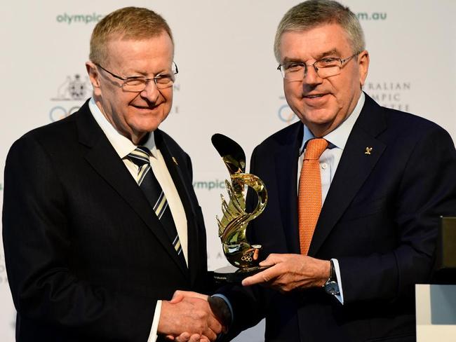 Australian Olympic Committee President John Coates with International Olympic Committee President Thomas Bach. Picture: Bianca De Marchi