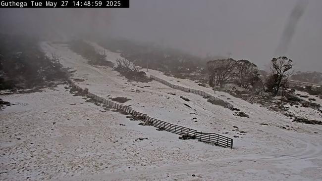 Fresh snow blanketing slopes at Perisher ahead of the 2025 ski season – which is only meant to start in June. Picture: Perisher