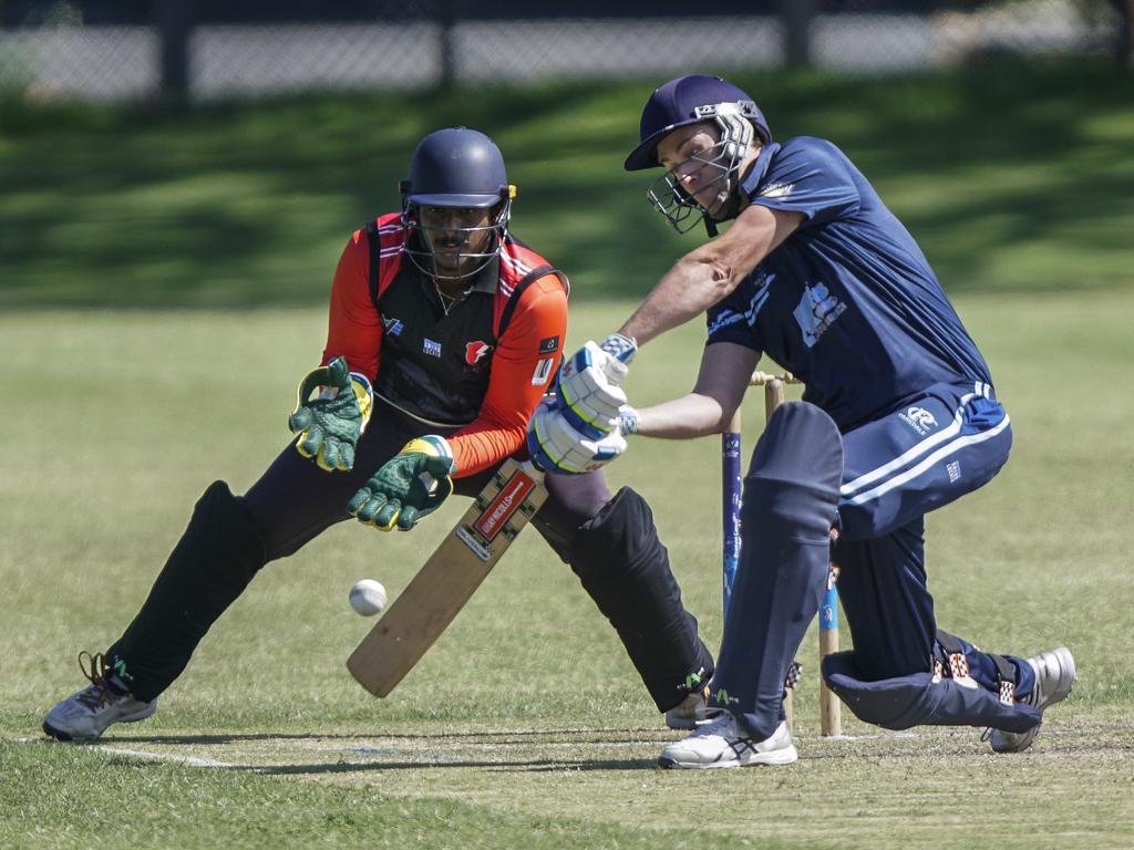 Parkdale batsman Greg Galloway gets on the front foot. Picture: Valeriu. Campan