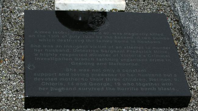 The new plaque at the gravesite of Aimee Milne. Picture: Alison Wynd