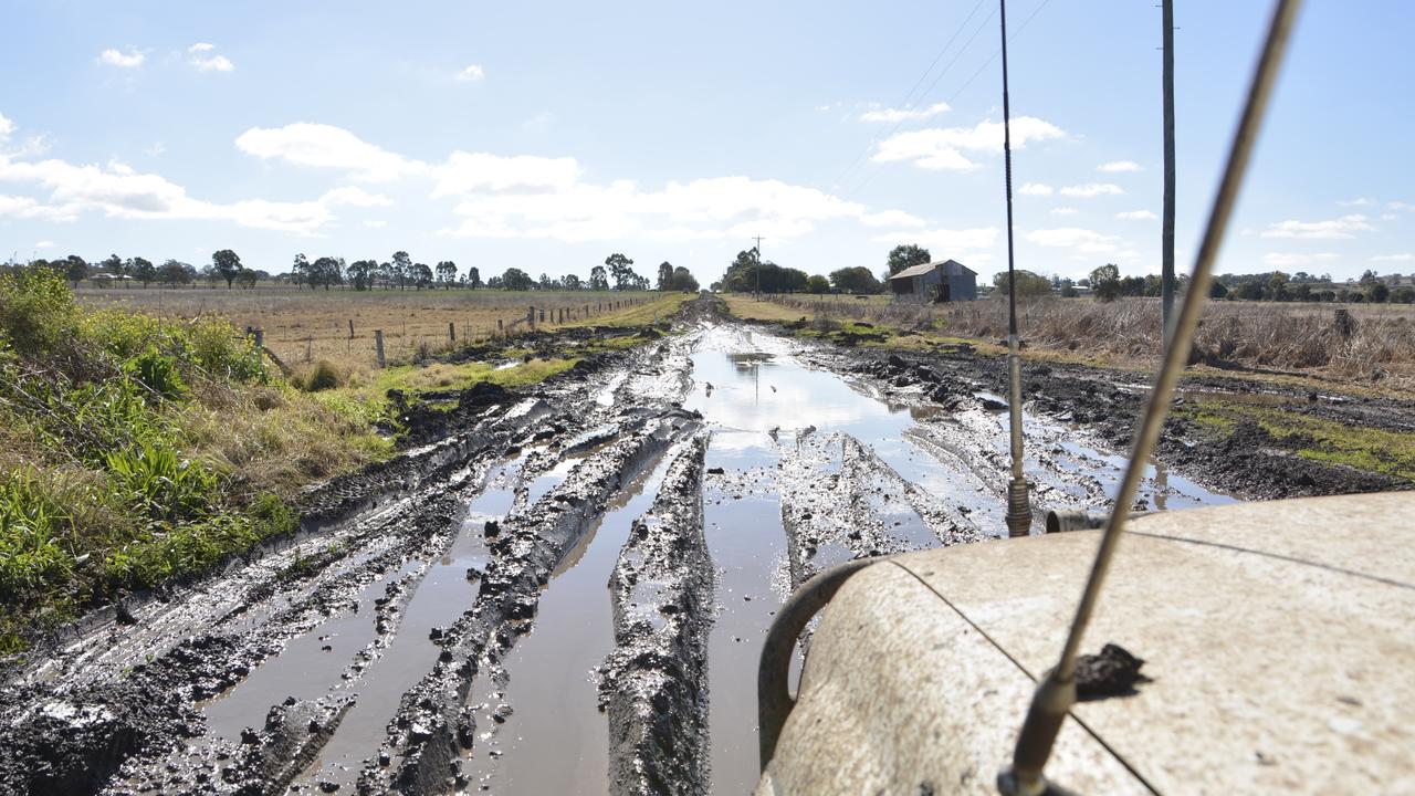 Residents living along Oestreich Road in Wellcamp want the Toowoomba Regional Council to upgrade it, citing serious safety concerns. They say its condition after a small amount of rain is akin to a four-wheel drive track.