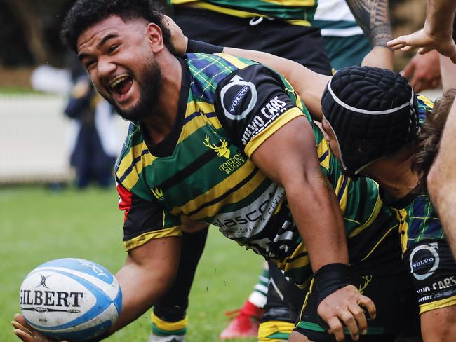 Gordon's Mahe Vailanu scores against Warringah (7Two Match of the Day), Rd 4 Shute Shield 2020 at Chatswood Oval - Saturday 8 August 2020. Picture: Karen Watson