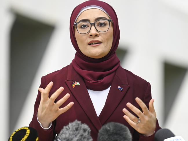CANBERRA, Australia - NewsWire Photos - October 9, 2024: Senator Fatima Payman holds a press conference at Parliament House in Canberra. Picture: NewsWire / Martin Ollman