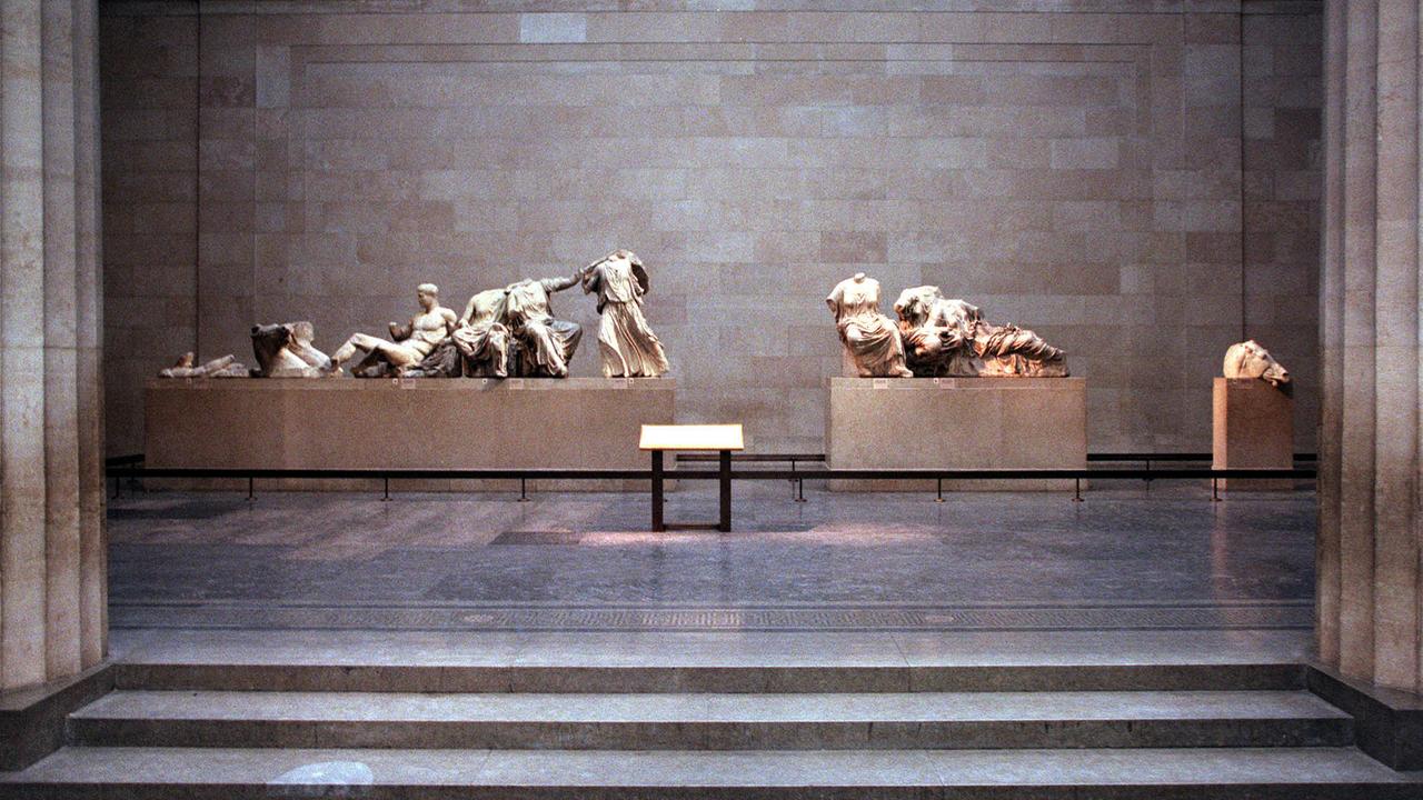 Ancient Greek sculptures known as the Parthenon Sculptures or the Elgin Marbles in the British Museum.