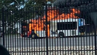 A bus has caught alight at the bus depot in Mile End. Picture: Shit Adelaide / Instagram