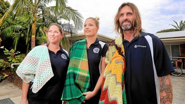 Fred's Place services manager Alysia Hopkins and staff Eliza Kerle and David Holmes are getting ready for the annual Sleepout in Tweed Heads on Thursday, August 29. Picture: Scott Powick