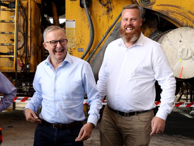 Labor leader Anthony Albanese with Labor candidate for Hunter Dan Repacholi. Picture: Toby Zerna