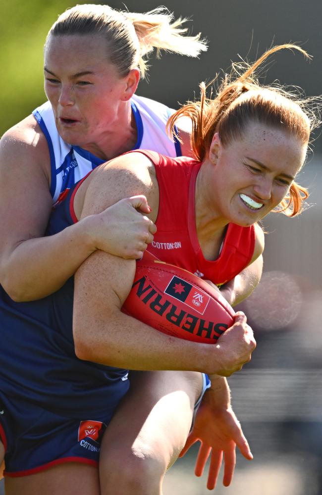 Melbourne premiership player Blaithin Mackin is set to return from a calf strain against the Tigers, in a clash that could determine Melbourne’s finals hopes. Picture: Quinn Rooney / Getty Images