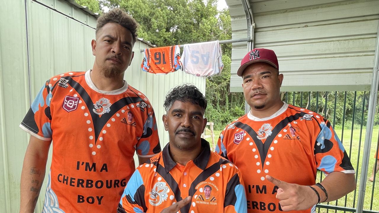 Fred Cobbo, Alex Speedy, and Cyril Georgetown at the 2024 Sunshine Coast Bunyas Rugby League Carnival. Picture: Iwan Jones