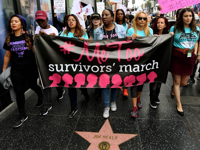 Women who are survivors of sexual harassment, sexual assault, sexual abuse and their supporters protest during a #MeToo march in Hollywood, on November 12. Picture: AFP/Mark Ralston