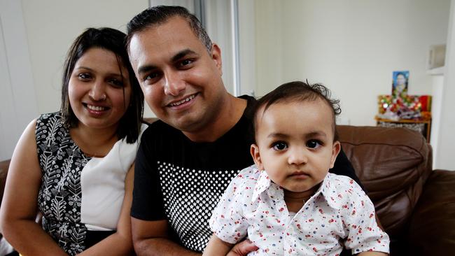 Unnati and Hiren Raj with baby Shaurya. Picture: Carmela Roche