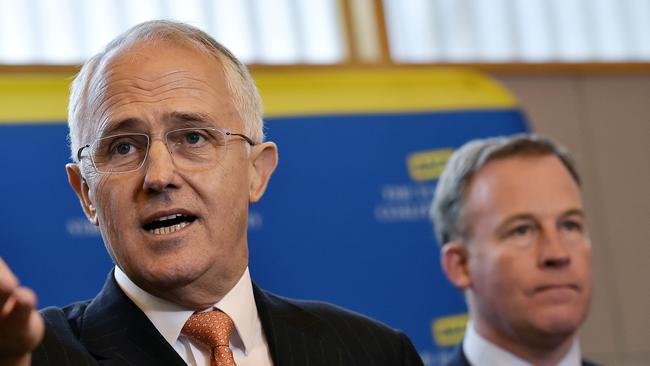 Prime Minister Malcolm Turnbull and Premier Will Hodgman in Launceston. Federal-state relations may be placed under strain by the current GST review.