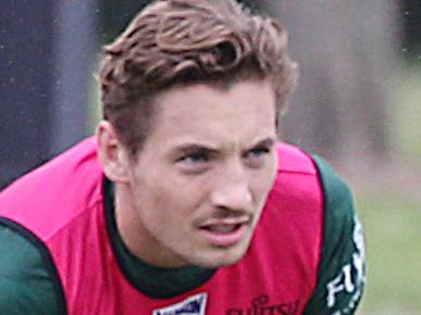 Cameron Murray (second from left) at South Sydney training at Redfern Oval.