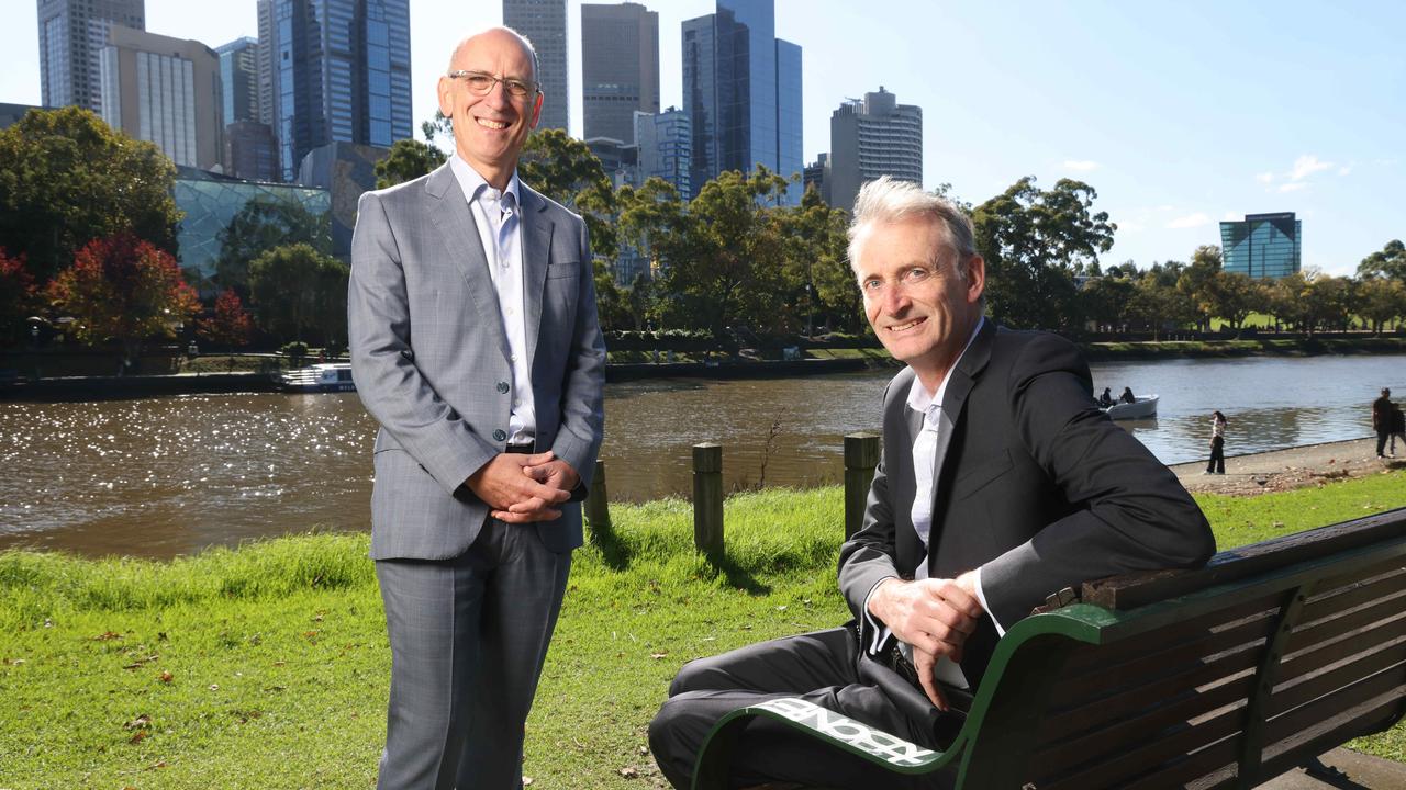 Patrick Davies, chairman of Neuren Pharmaceuticals, left, with CEO Jon Pilcher. Picture: Alex Coppel