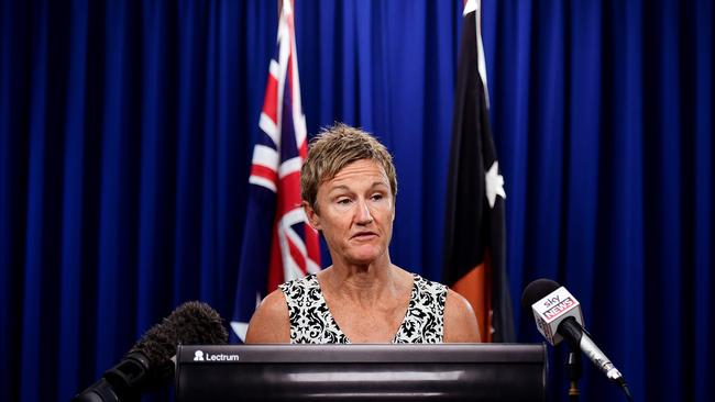 NT Children's Commissioner Colleen Gwynne, addresses the media following the report from the internal review into the alleged rape of the toddler in Tennant Creek, NT. Picture: Justin Kennedy